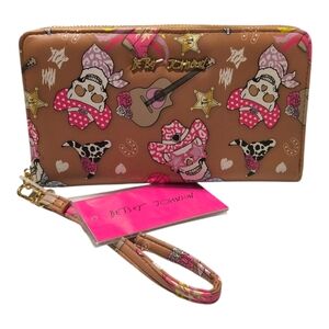 Betsey Johnson Western Cowgirl Skull Wallet Wristlet - Brown and Pink